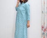 Buy Cotton Block Printed Blue Maternity Dress Online - MomsJour
